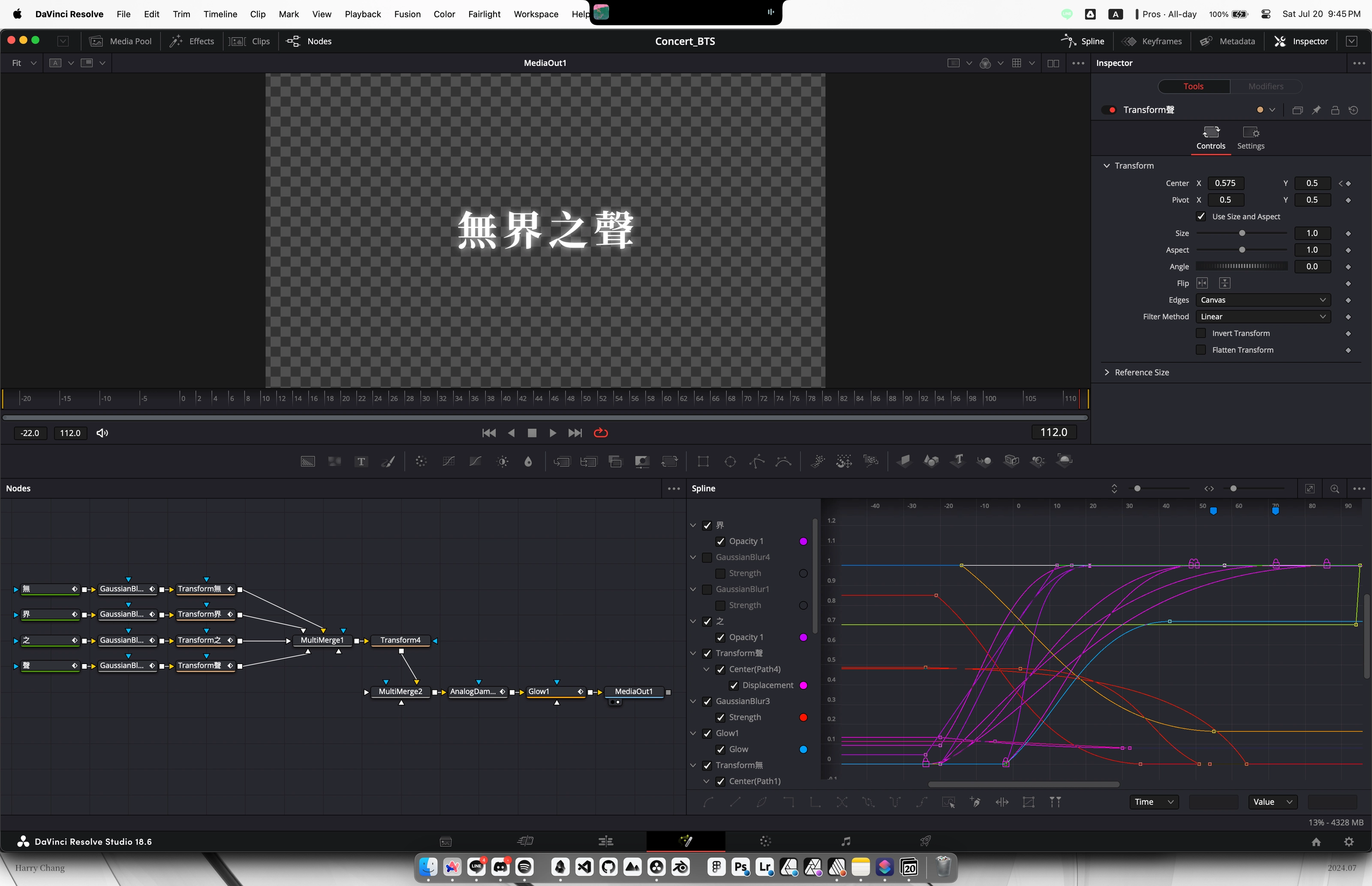 DaVinci Resolve Fusion node tree for the documentary's opening sequence